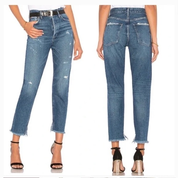 Agolde Jamie High Rise Classic Distressed Jeans in Lowdown 27 - Picture 1 of 11